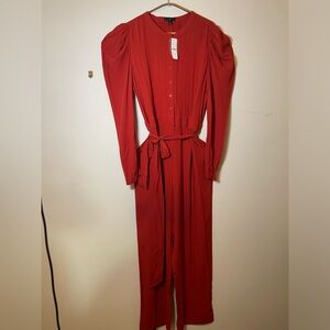 Drapery Puffy Sleeves Jumpsuit